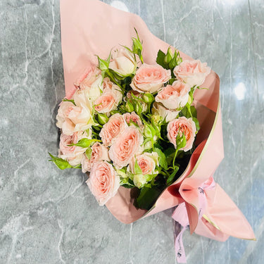 6 Pink Spray Roses in Elegant Pink Wrapping – Perfect Gift Bouquet